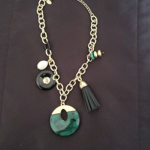Gold , black, malachite statement necklace